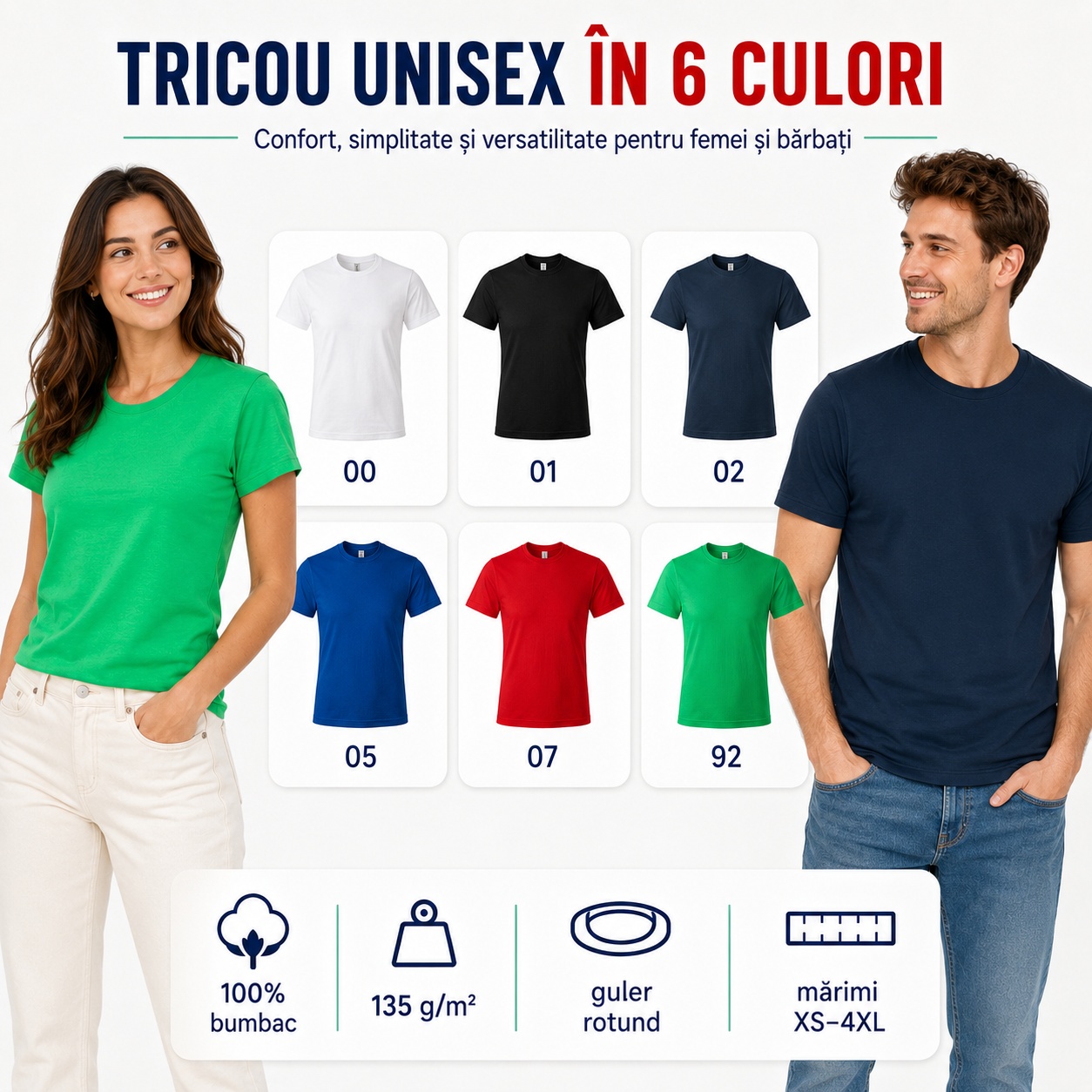 Tricou unisex Parade disponibil în șase culori Tricou unisex Parade în șase culori alb negru bleumarin albastru roșu și verde