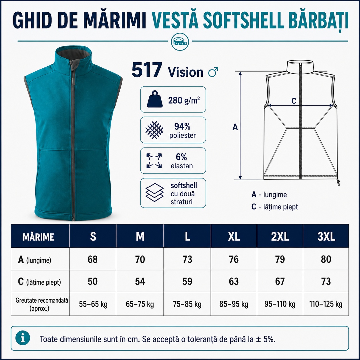 Vestă softshell bărbați Vision 517 purtată la birou oraș outdoor și timp liber