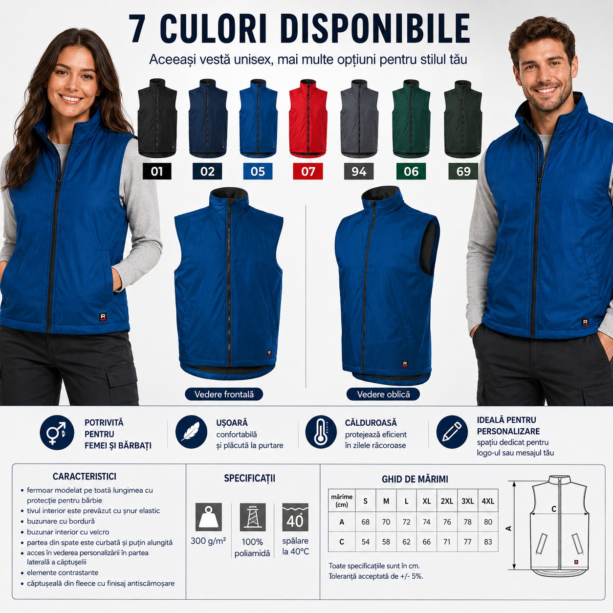 Vestă unisex Body Warmer 509 pentru bărbați și femei, călduroasă cu fleece