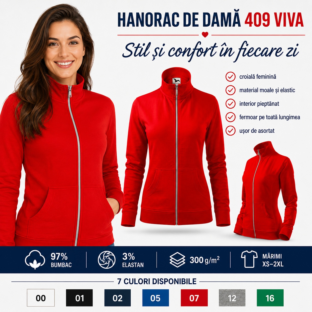 Malfini 409 Viva fără glugă – vedere față, spate, laterală și oblică