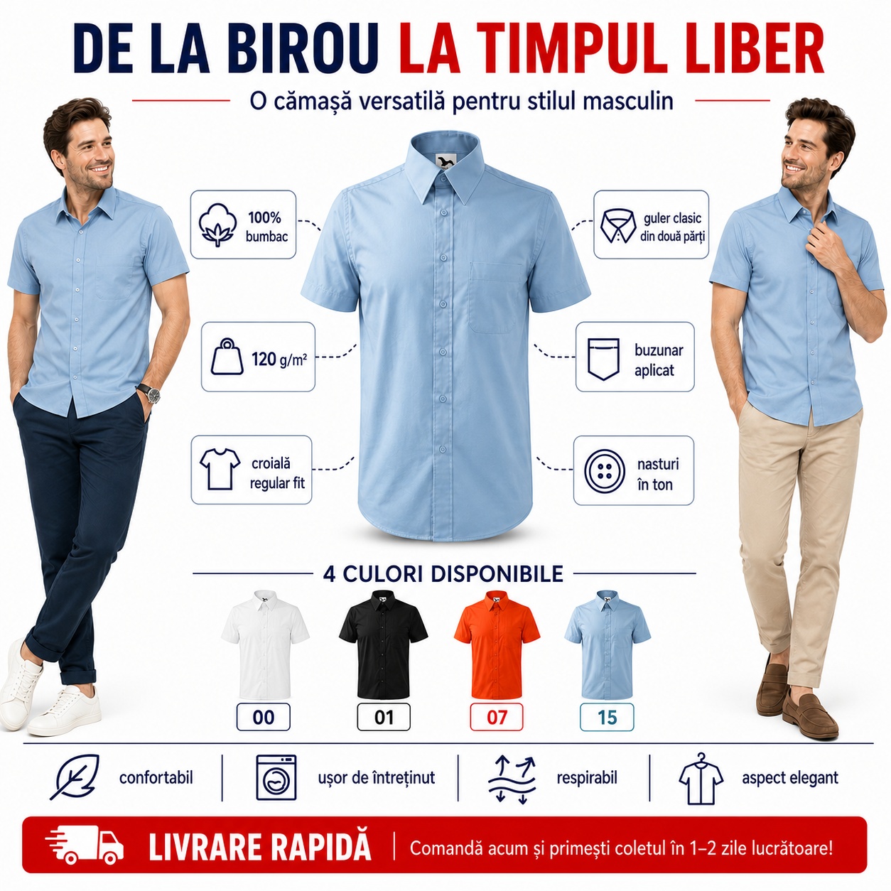 Cămașă bărbați Malfini 207 potrivită pentru birou și timpul liber