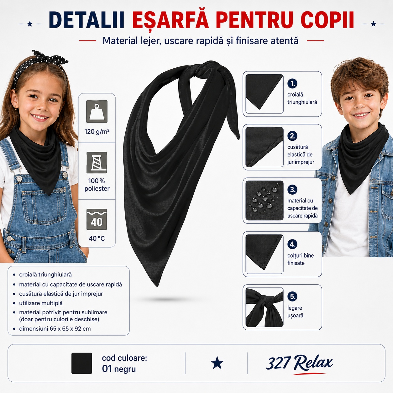 Eșarfă Relax 327 pentru fete și băieți - prezentare și caracteristici