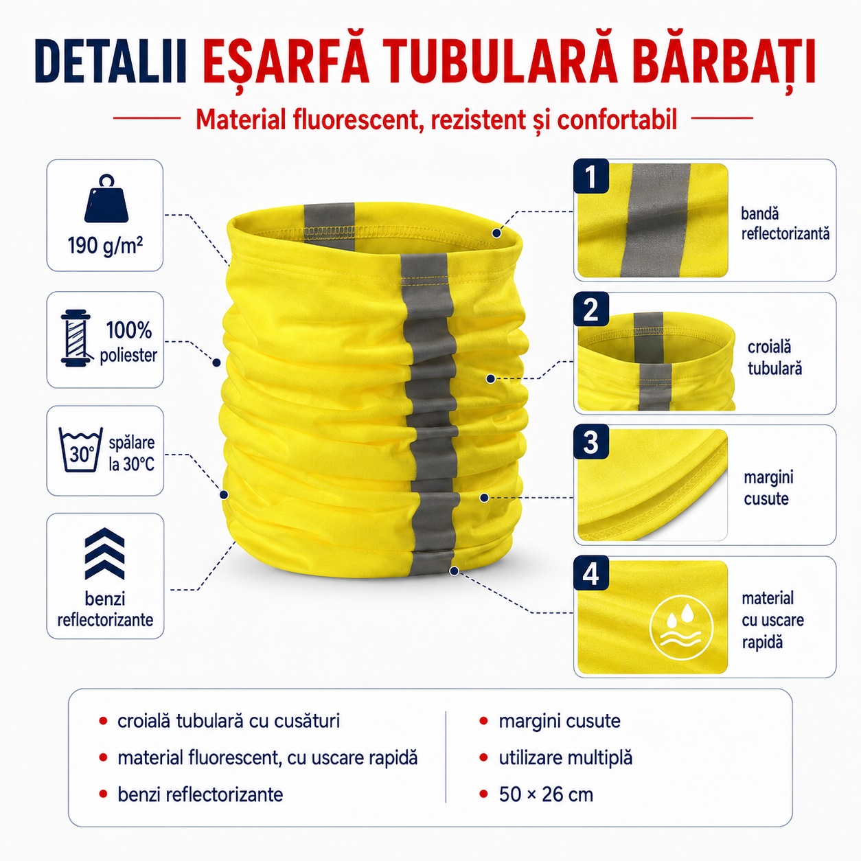 Eșarfă tubulară fluorescentă bărbați cu benzi reflectorizante HV Twister 3V8