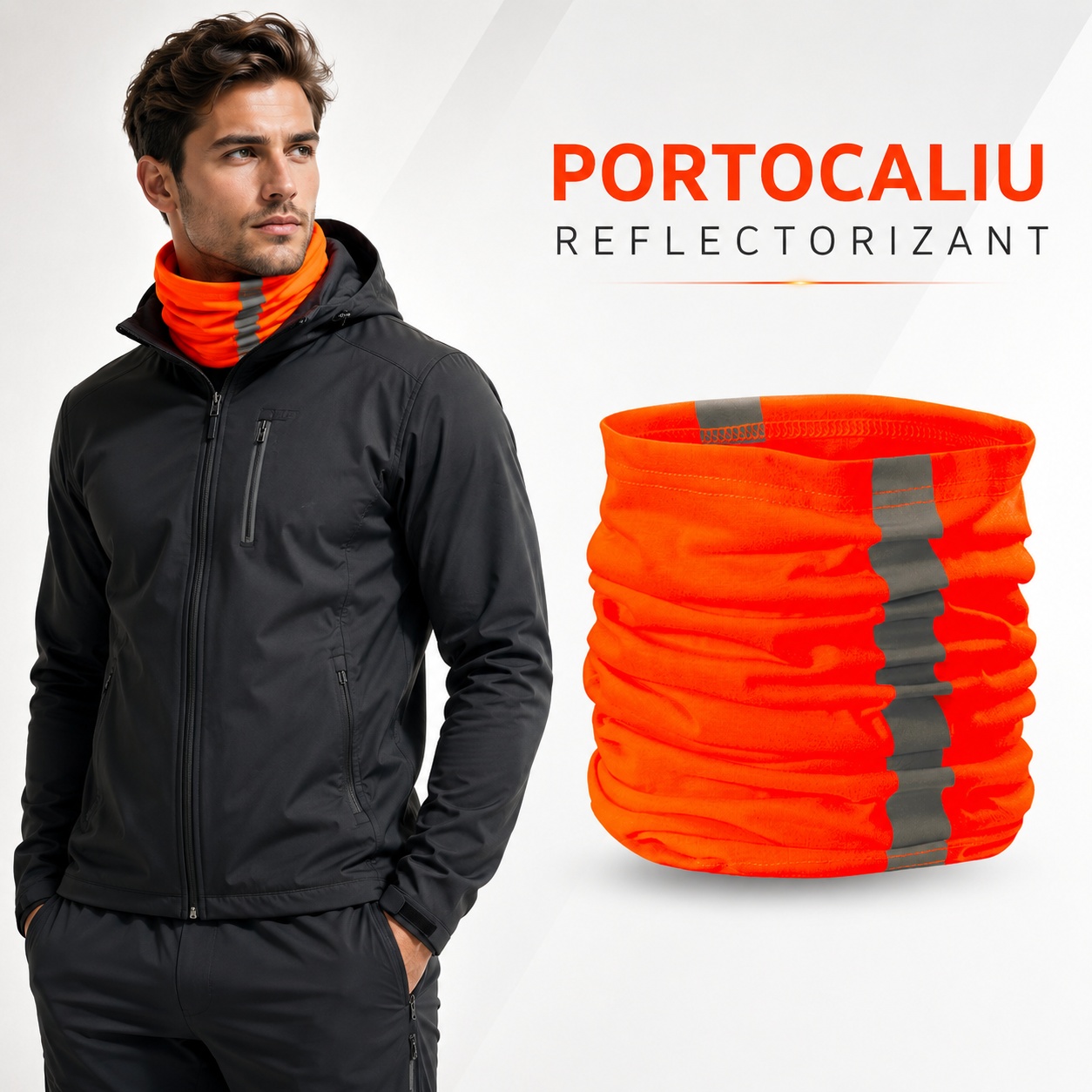 Eșarfă tubulară bărbați fluorescentă cu bandă reflectorizantă