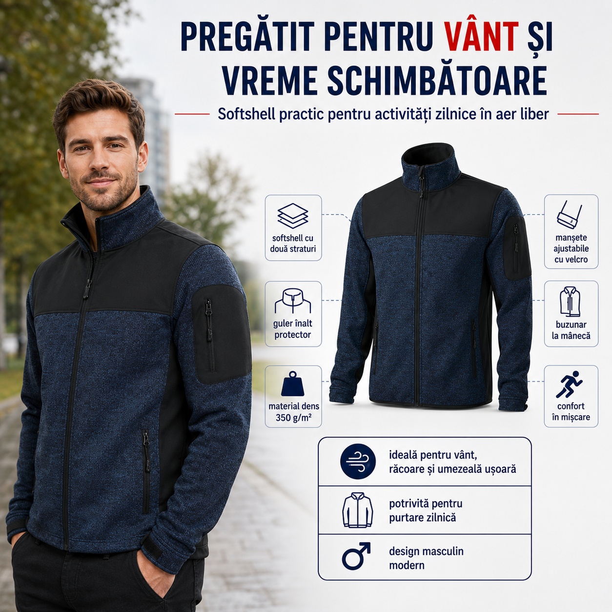 Detalii buzunare fermoar și manșete jachetă Casual 550
