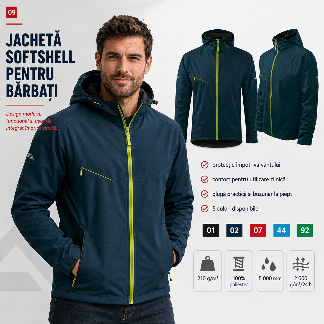 Protectie vant softshell barbati impermeabilitate 5000 mm respirabilitate 2000