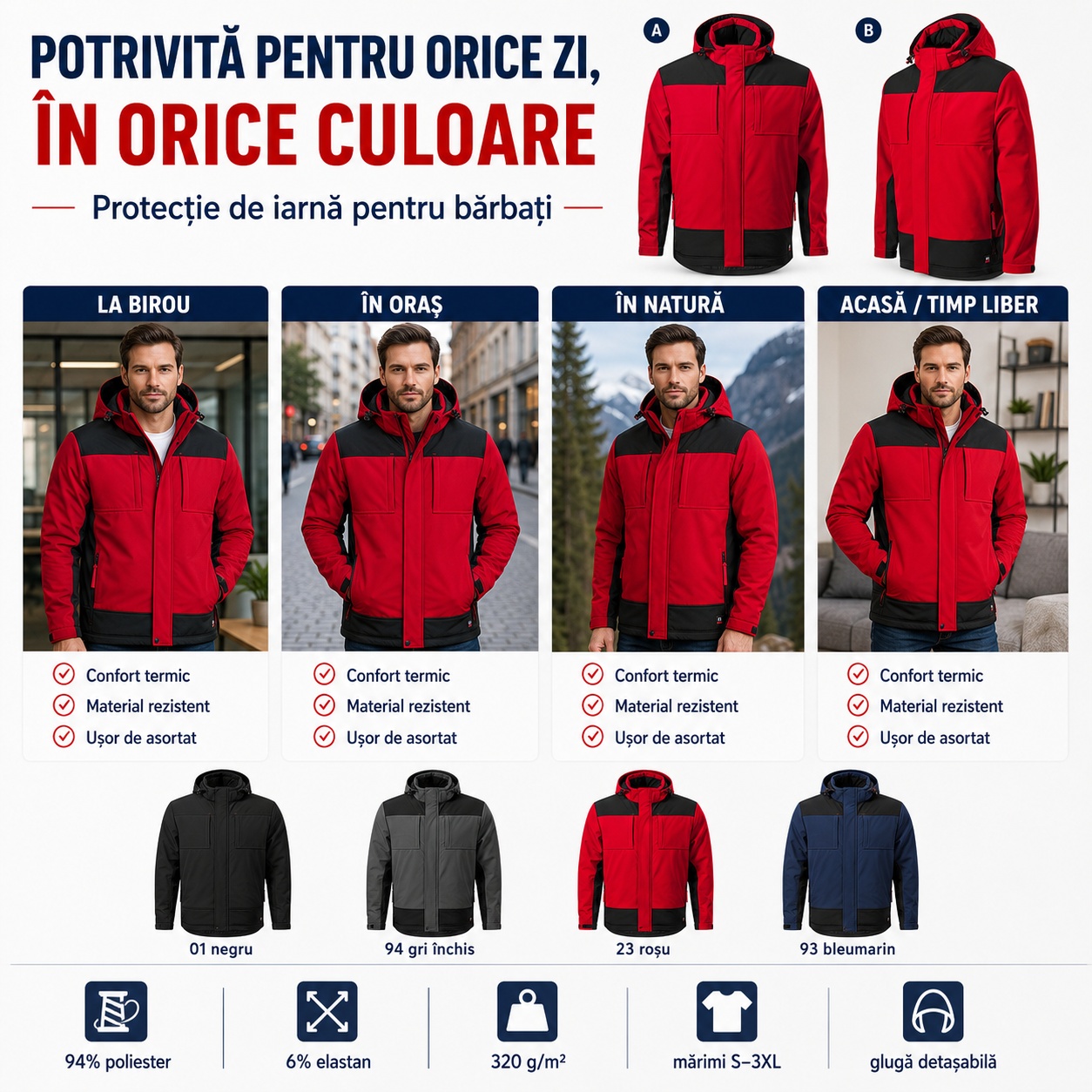 Patru culori geacă Vertex W55 softshell bărbați