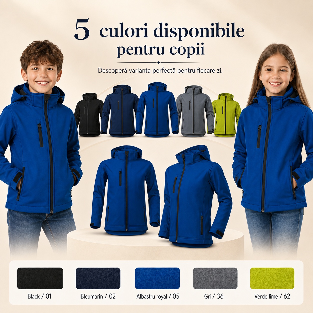 Geacă copii tip jachetă softshell cu glugă detașabilă Performance 535