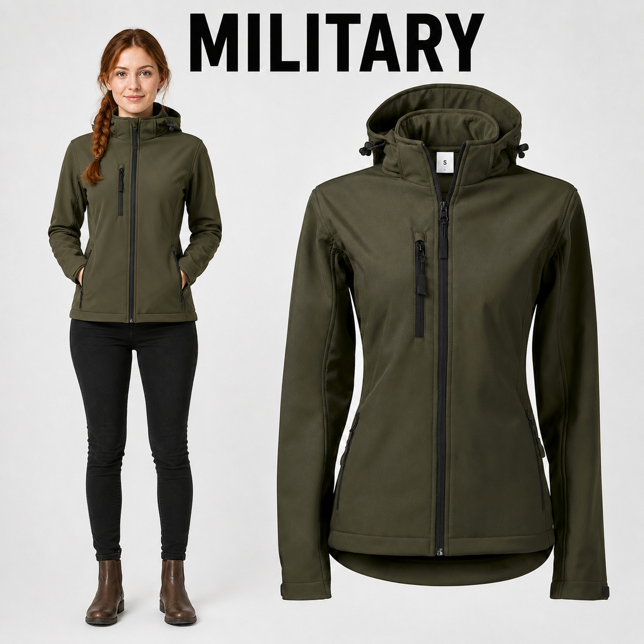 Geacă softshell damă cu glugă detașabilă și buzunare