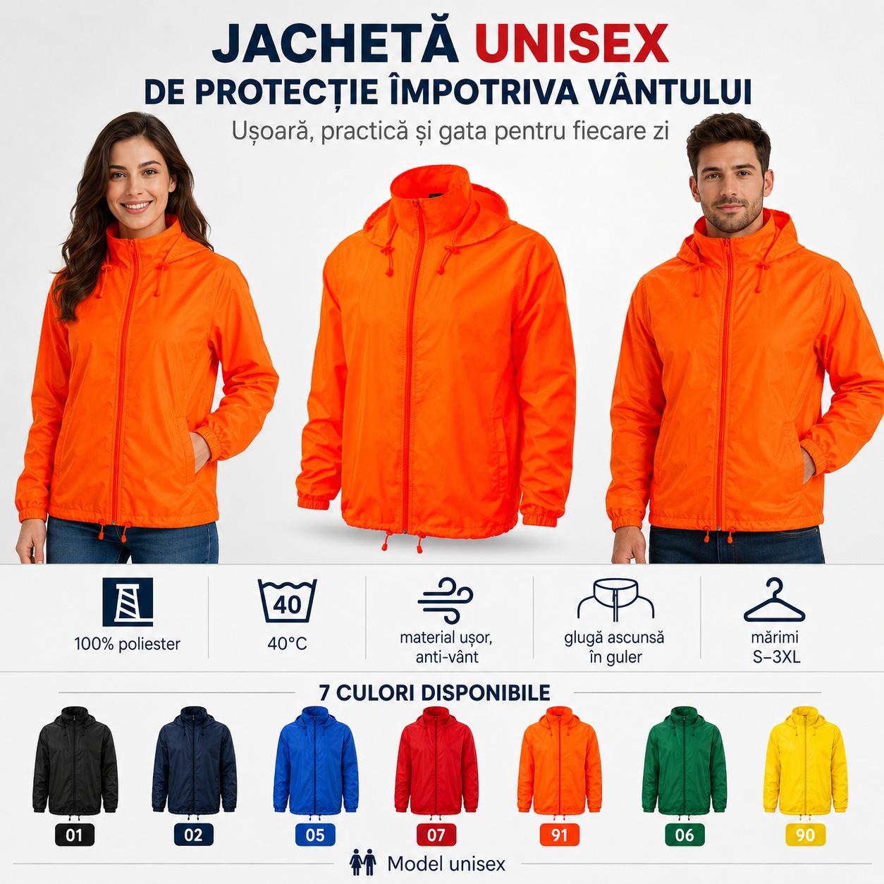 Geacă Windy 524 unisex disponibilă în 7 culori