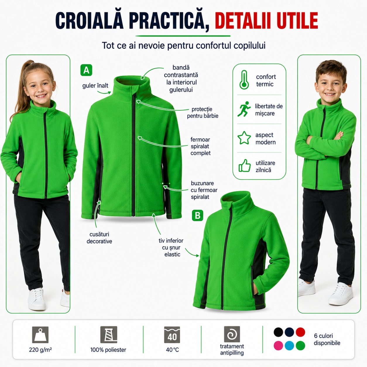 Material fleece copii 100 poliester 220 grame antipilling