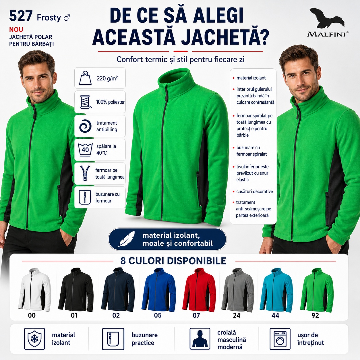 Malfini Frosty 527 jachetă polar fleece bărbați în 8 culori