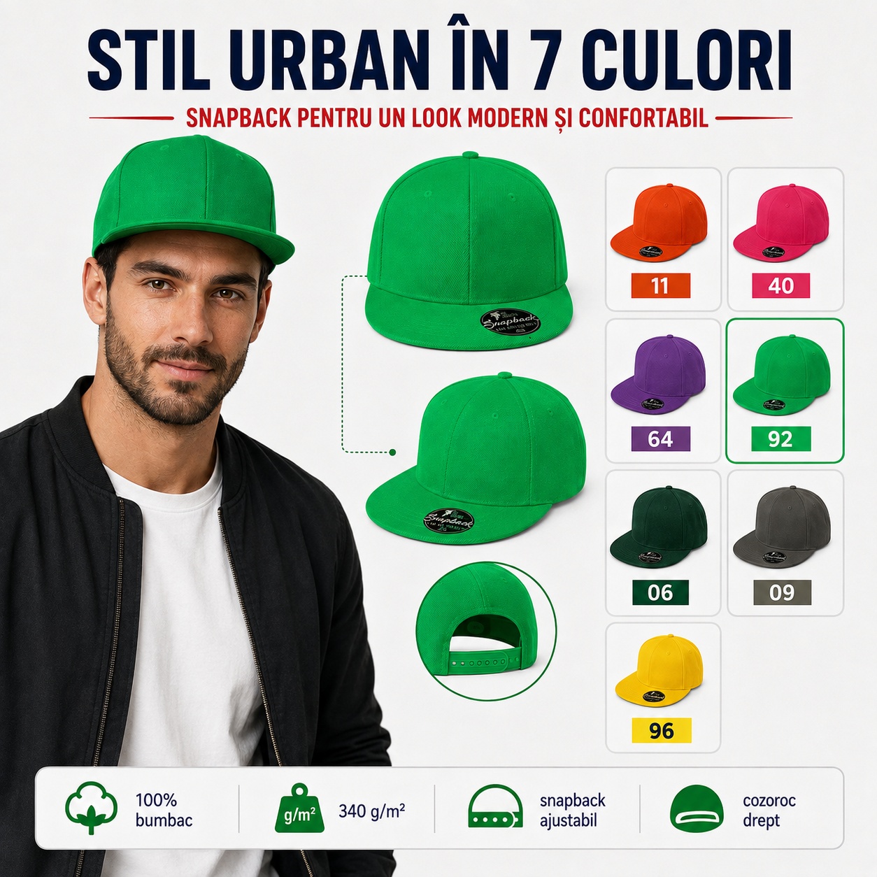Șapcă snapback bărbat pentru ținute casual și sport