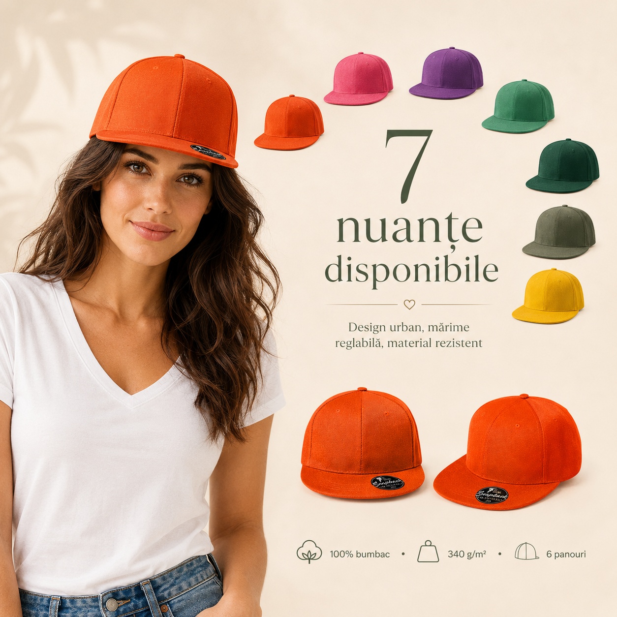 Șapcă damă tip snapback cu cozoroc drept reglabilă Rap 6P 302