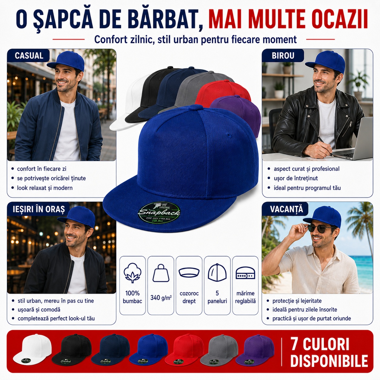Idei de purtare șapcă RAP unisex Șapcă RAP pentru ținute casual, birou, oraș și vacanță