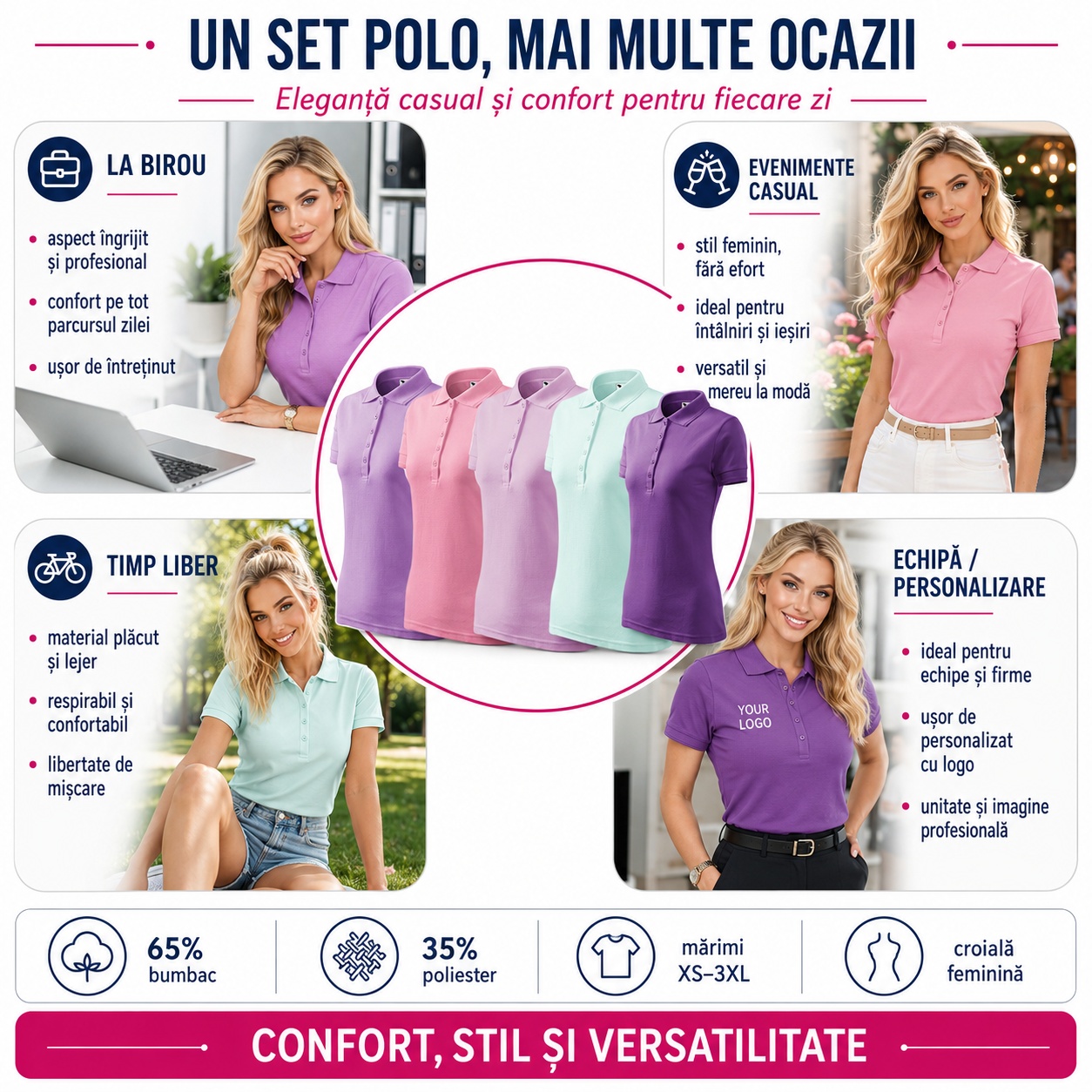 Set polo dama pentru birou evenimente casual timp liber echipa si personalizare confort stil versatilitate