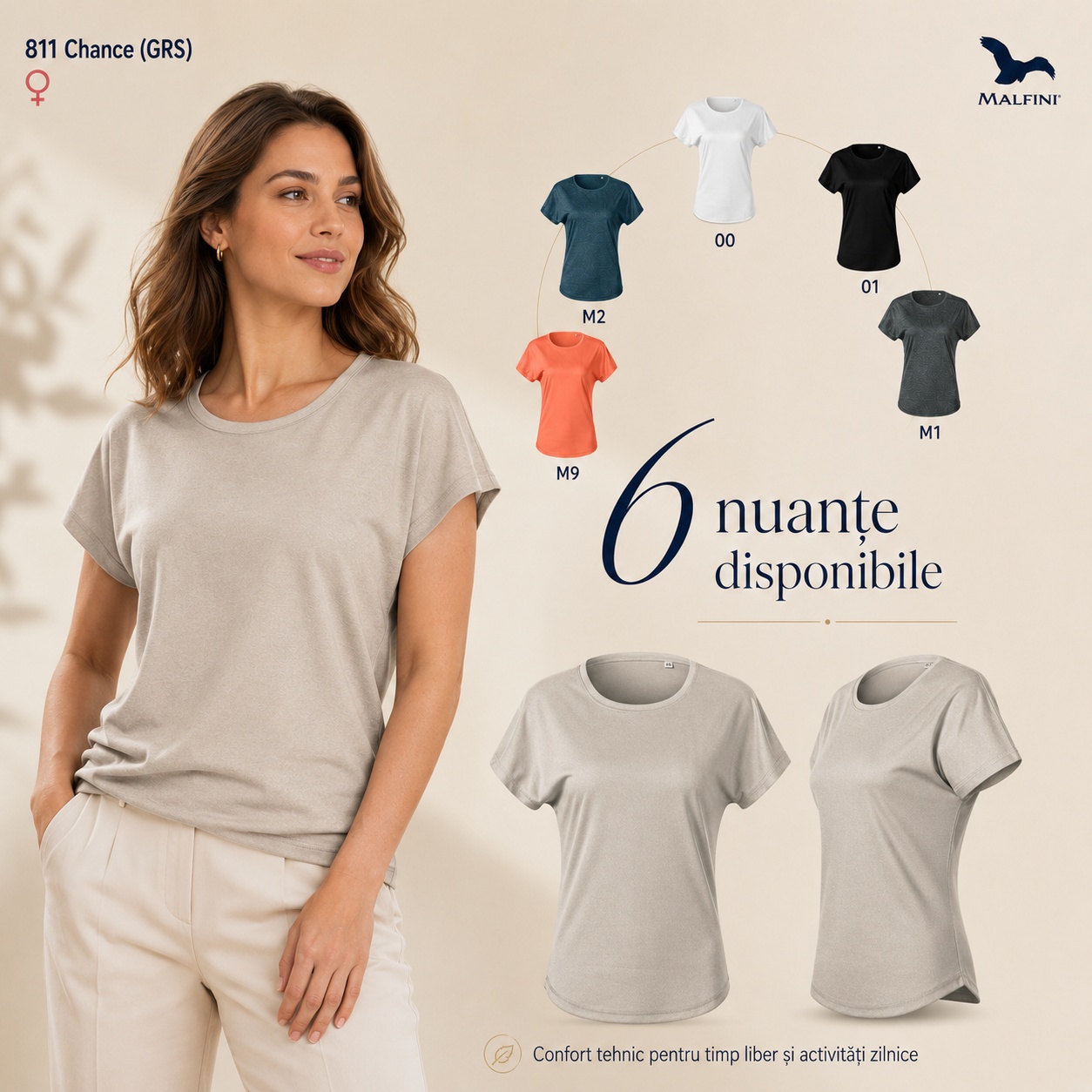 Tricou damă Malfini Chance GRS 811, prezentare culori și confort tehnic pentru timp liber