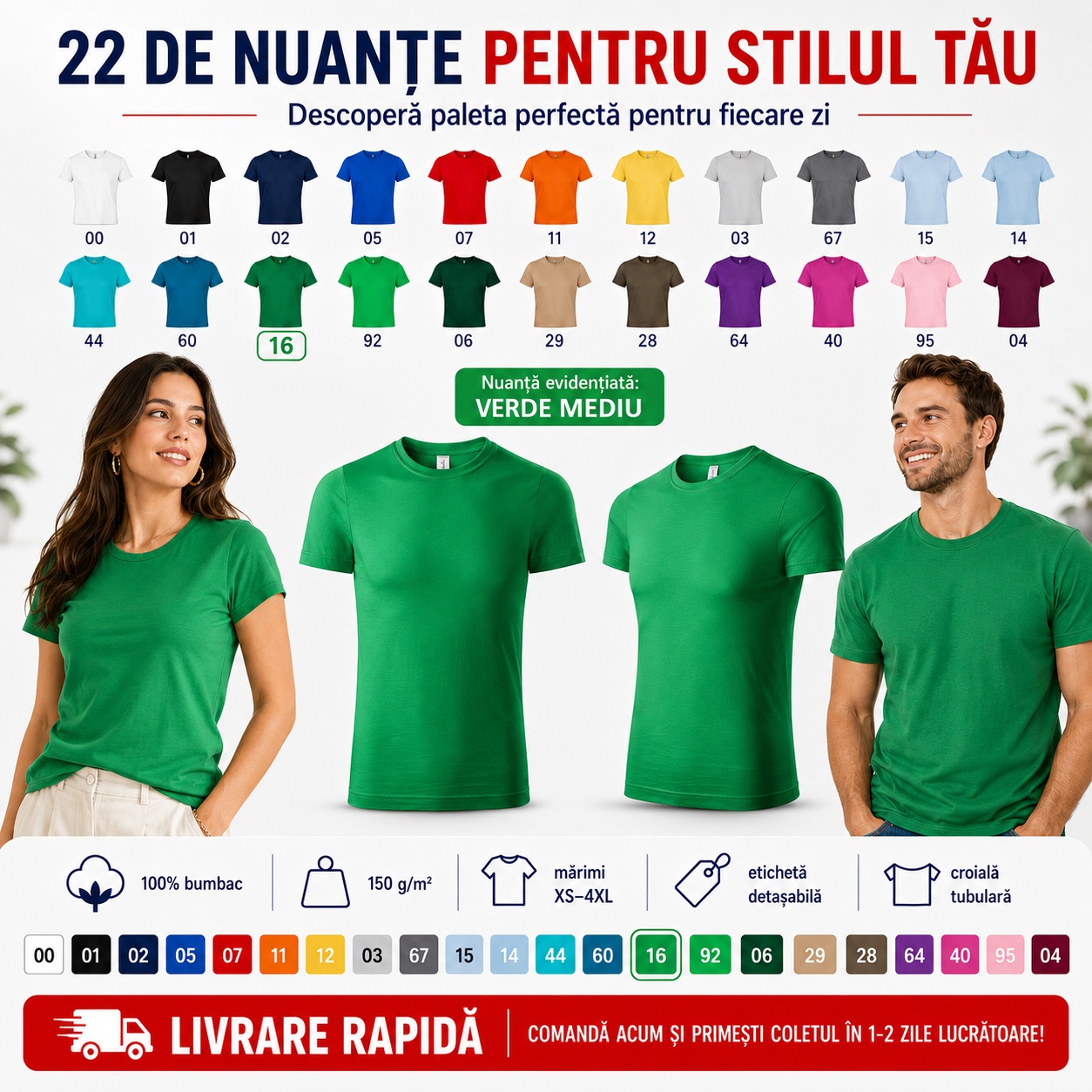 Tricou unisex Paint P73 22 de nuanțe pentru stilul tău verde mediu 100% bumbac