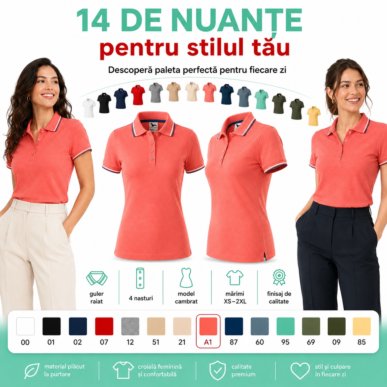 14 nuanțe pentru stilul tău - tricou polo damă