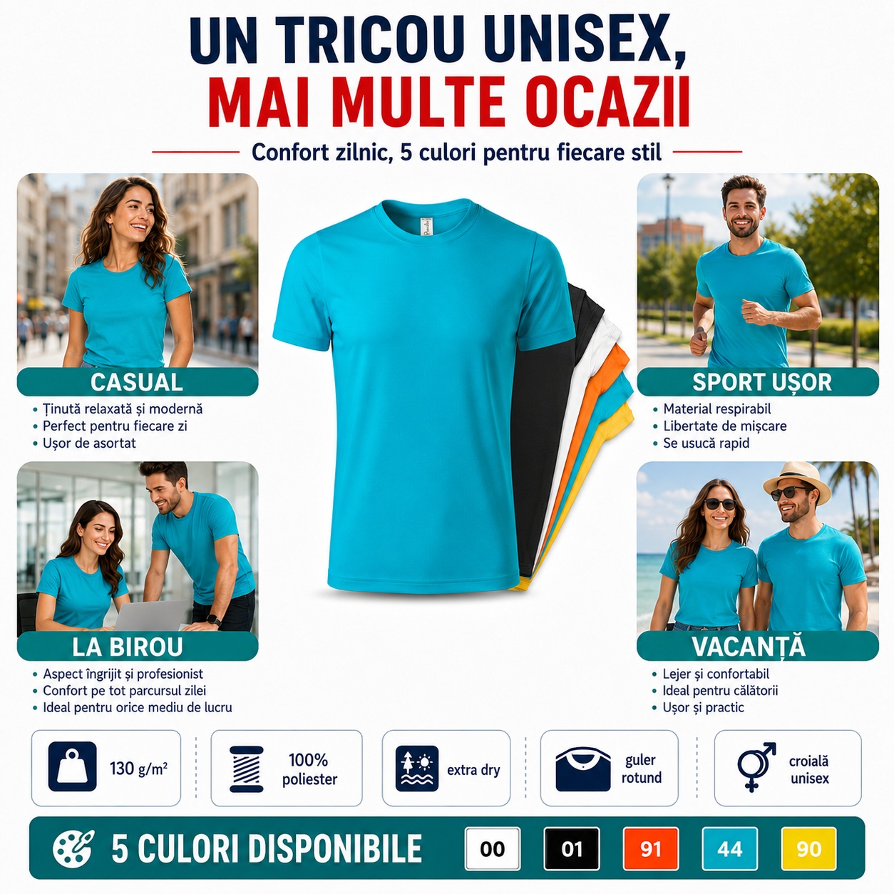 Tricou sport unisex pentru mai multe ocazii Tricou sport unisex Extra Dry pentru casual sport birou și vacanță