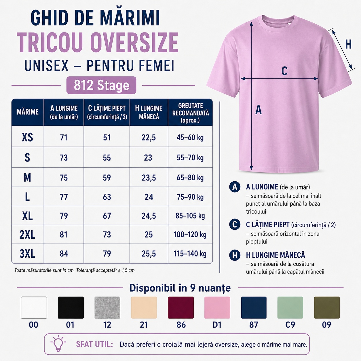 Ghid de mărimi tricou oversize damă Malfini Stage 812 Ghid de mărimi tricou unisex oversize damă Malfini Stage 812 XS S M L XL 2XL 3XL