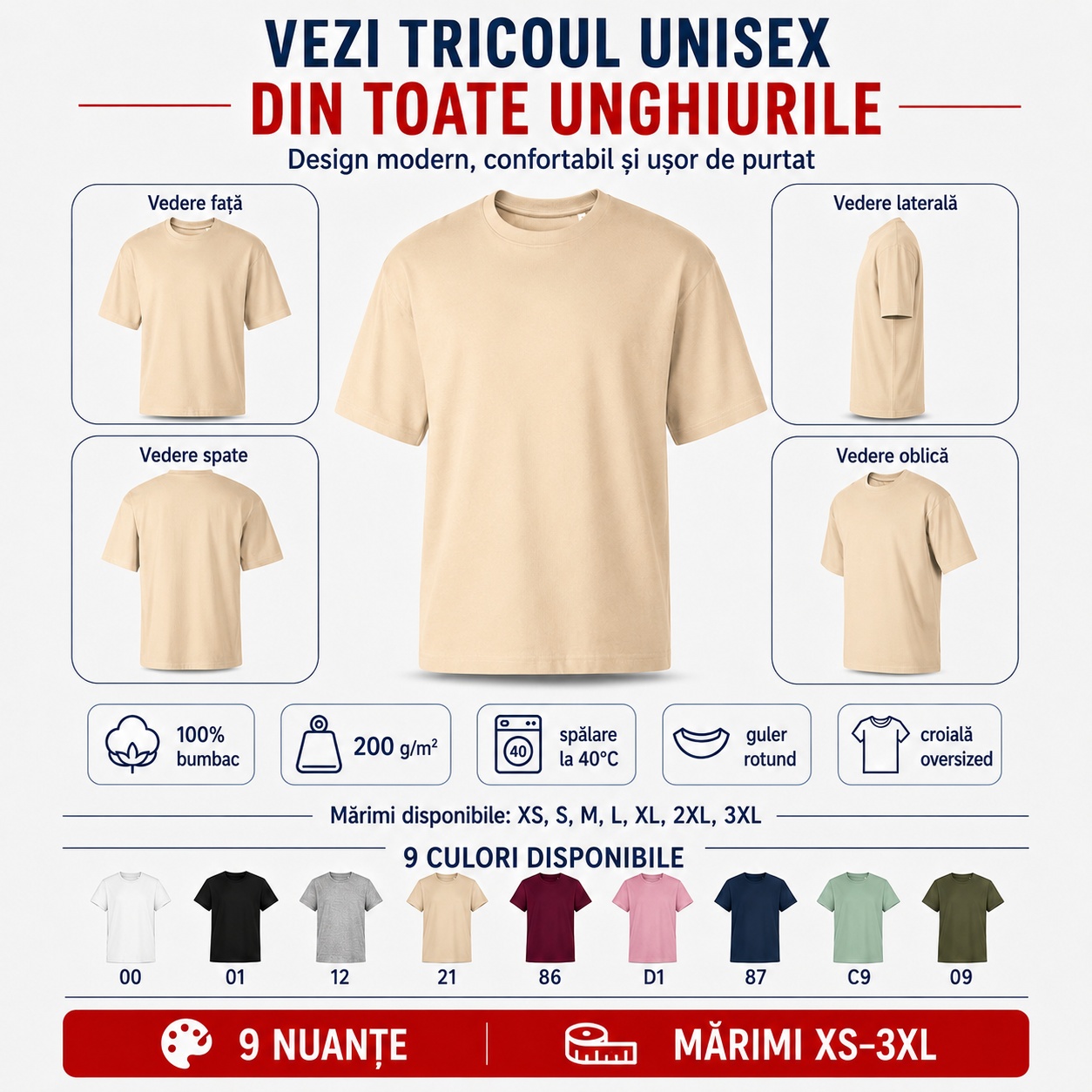 Tricou unisex oversize văzut din toate unghiurile Tricou unisex oversize Malfini Stage 812 vedere față spate lateral oblic croială oversized