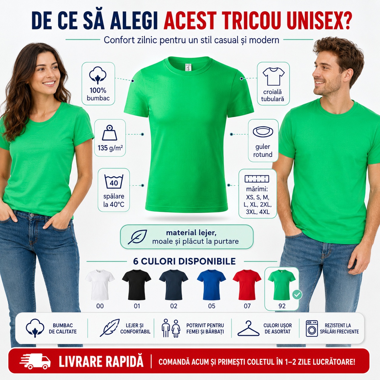 De ce să alegi tricoul unisex Parade Avantajele tricoului unisex Parade din 100% bumbac
