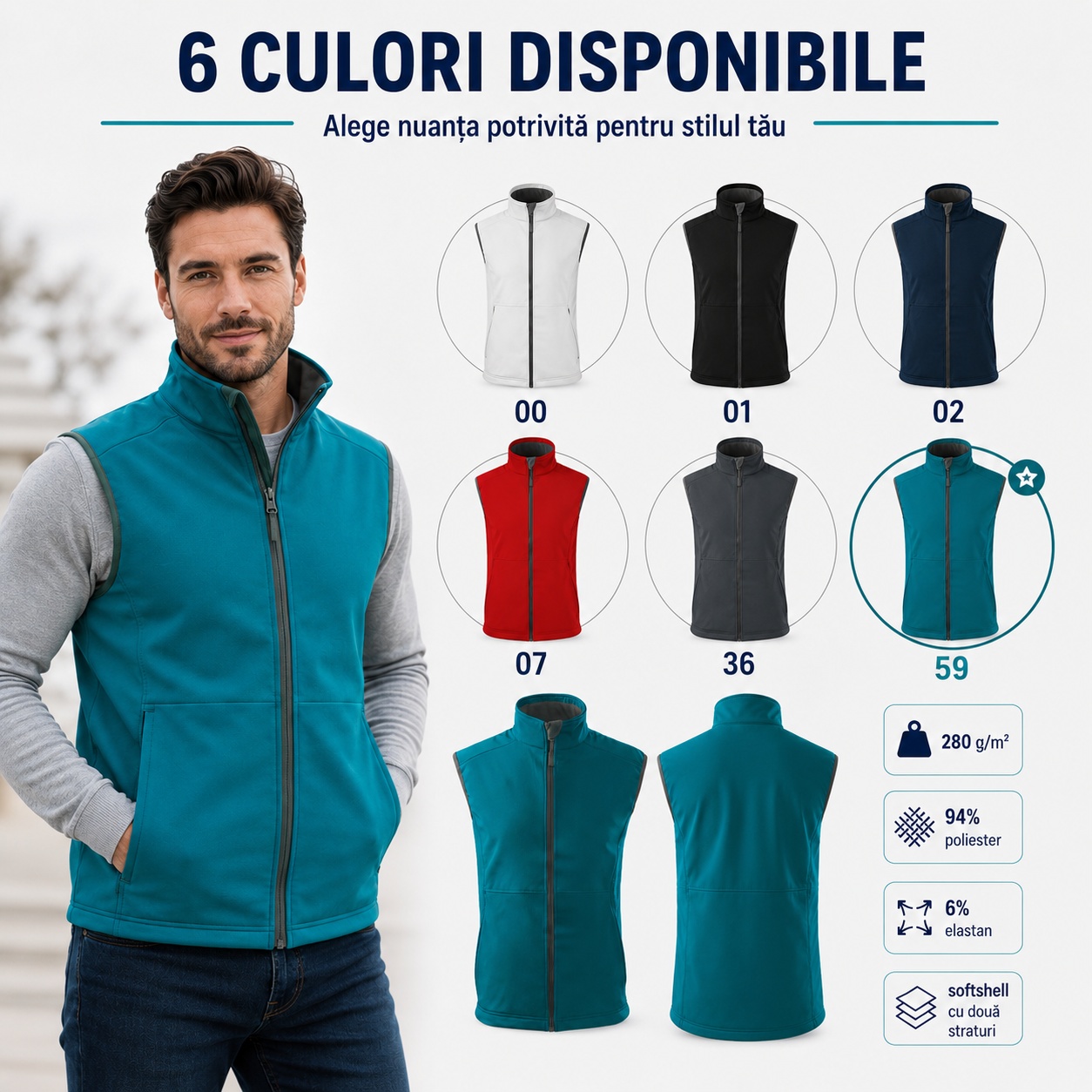 Vestă bărbați tip jachetă fără mâneci softshell Vision 517 elastică și călduroasă