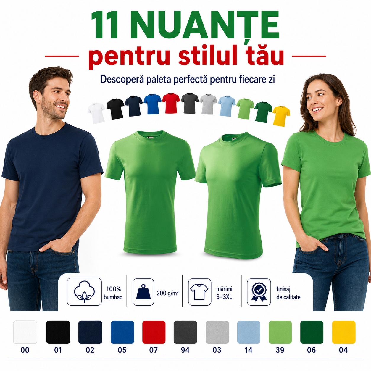 Tricou unisex Heavy 110 11 nuanțe pentru stilul tău bumbac 100% 200 g mp mărimi S 3XL