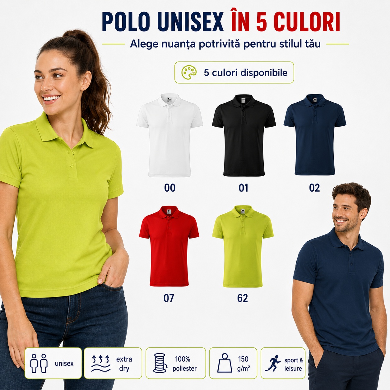 Polo Malfini 217 Victory în cinci culori Polo unisex Malfini Victory disponibil în alb, negru, bleumarin, roșu și verde lime