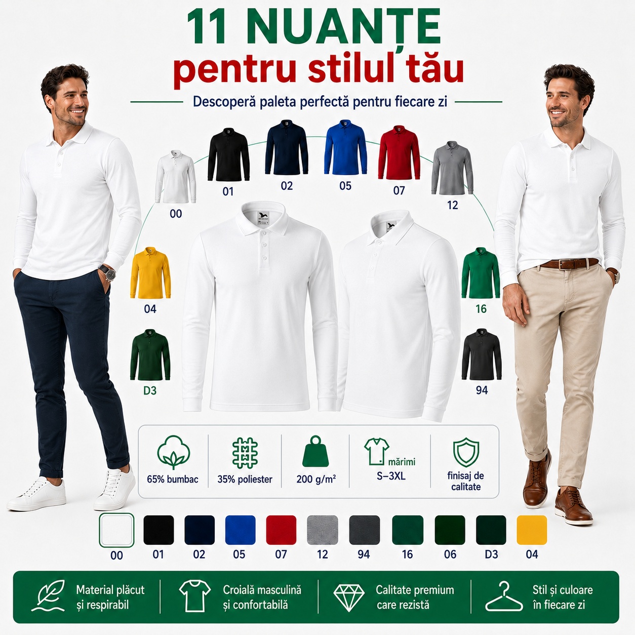 11 nuanÈ›e pentru stilul tău, bluză polo bărbaÈ›i cu mânecă lungă