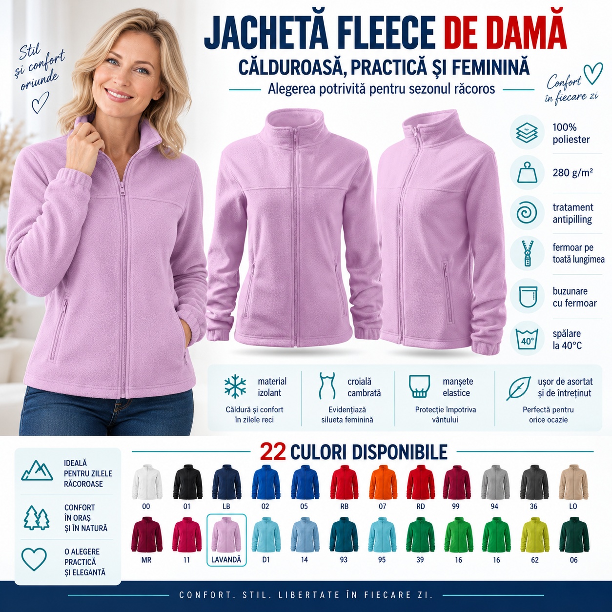 Bluza fleece dama detalii material fermoar si buzunare