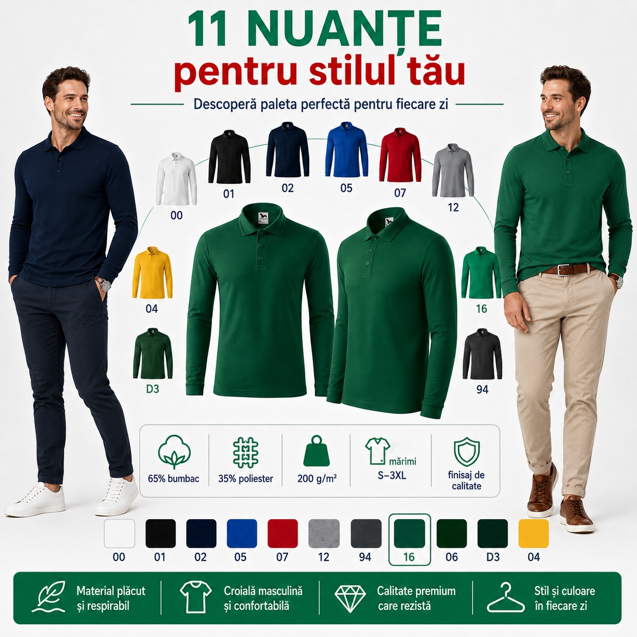 11 nuanțe pentru stilul tău bluză polo bărbați Malfini Pique Polo LS 221