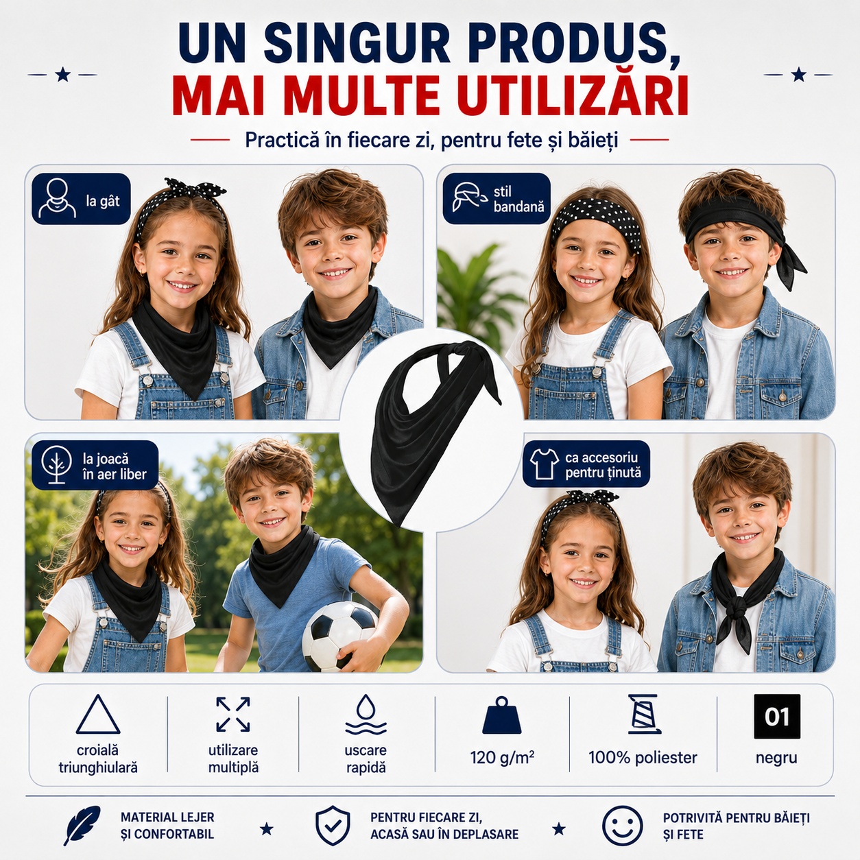Detalii tehnice eșarfă triunghiulară Relax 327 pentru copii