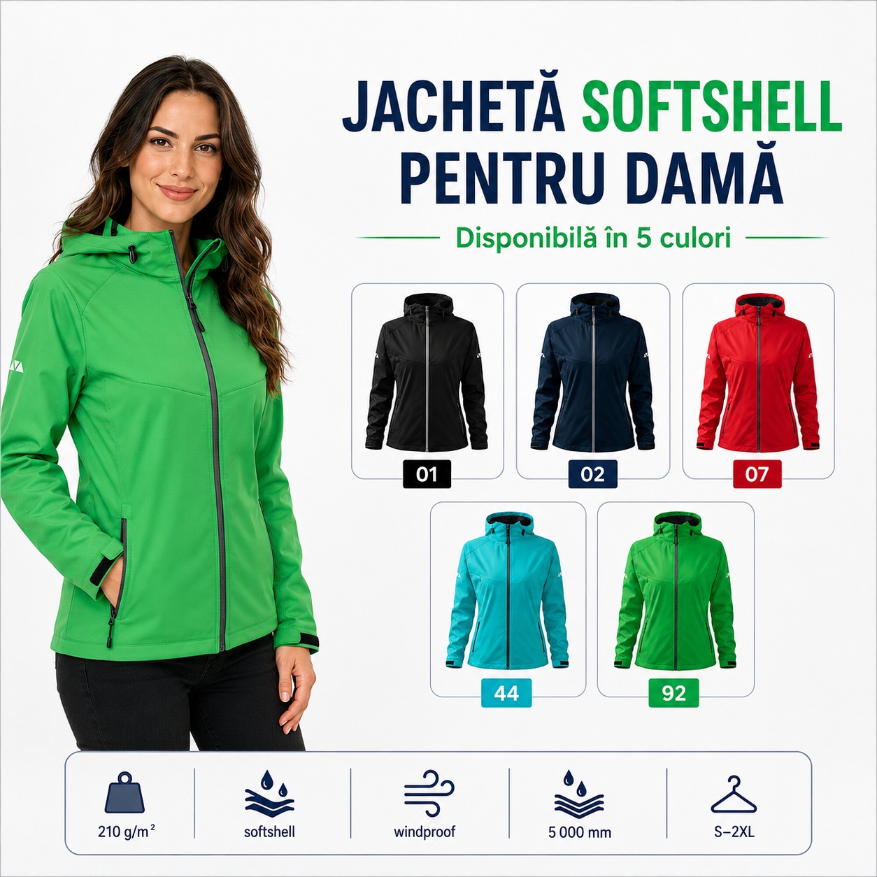 Geacă damă tip jachetă softshell cu glugă impermeabilă Cool 514