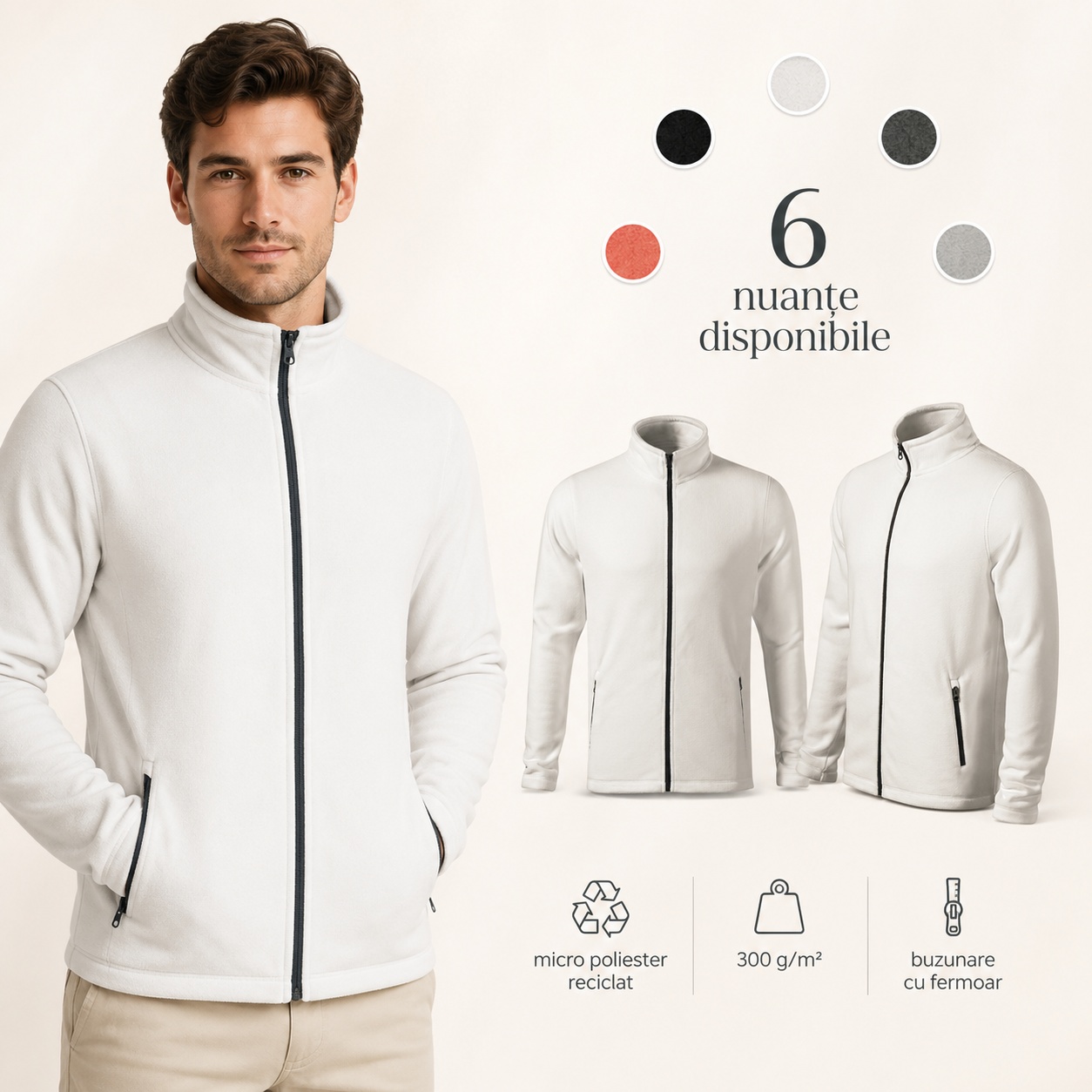 Șase nuanțe disponibile pentru jachetă fleece bărbați Factor 852