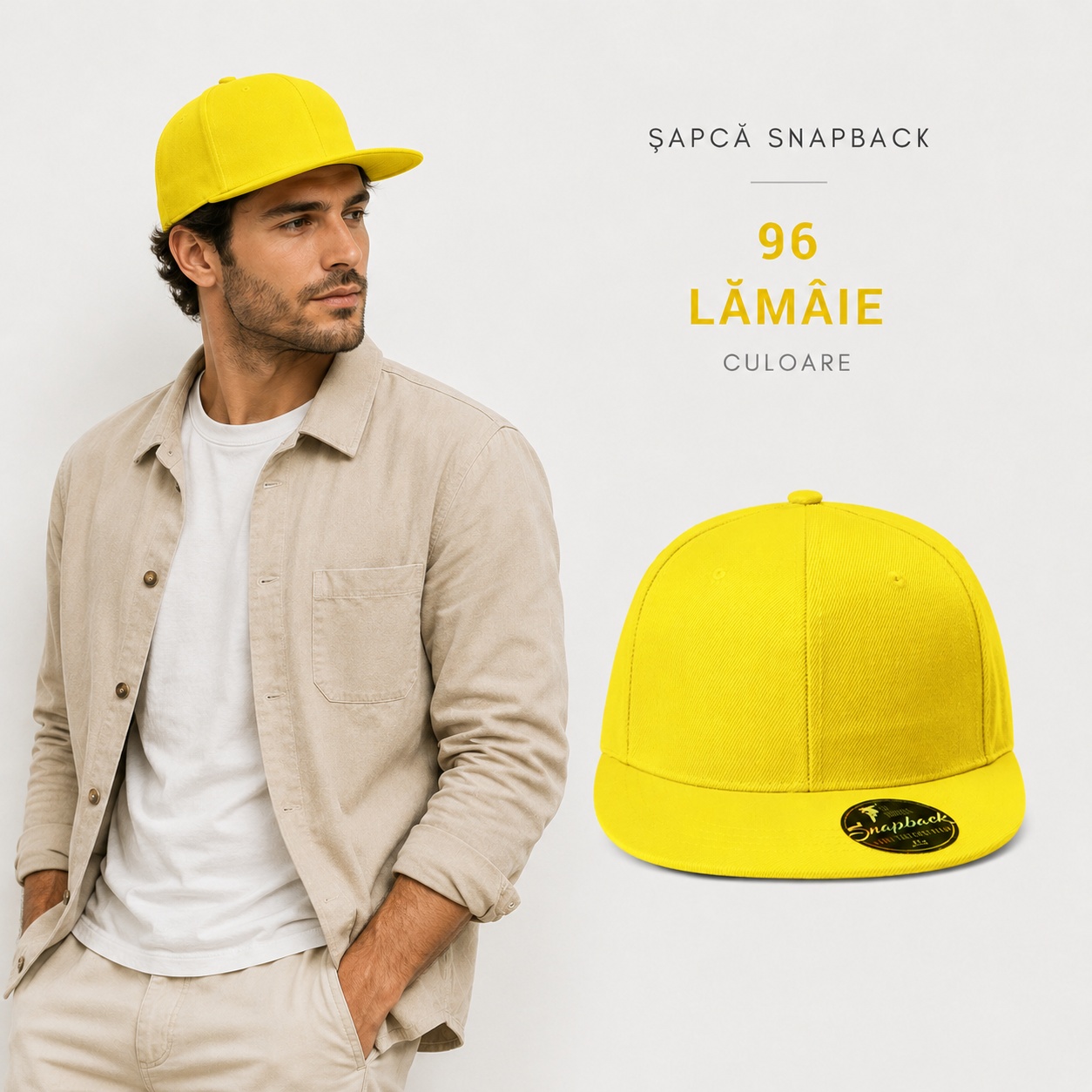 Șapcă bărbat unisex cozoroc drept și sistem snapback