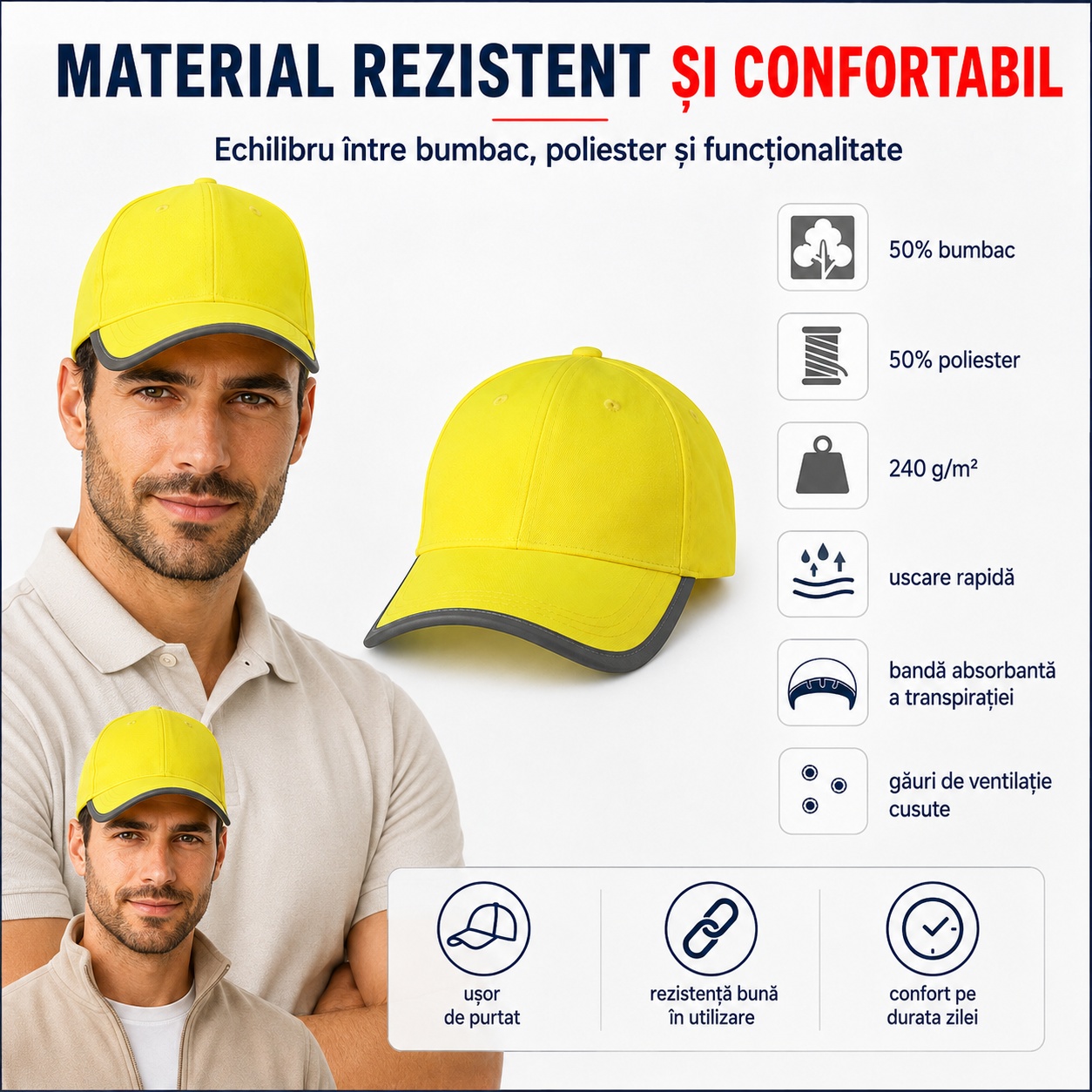 Șapcă reflectorizantă bărbați HV Reflex văzută din mai multe unghiuri