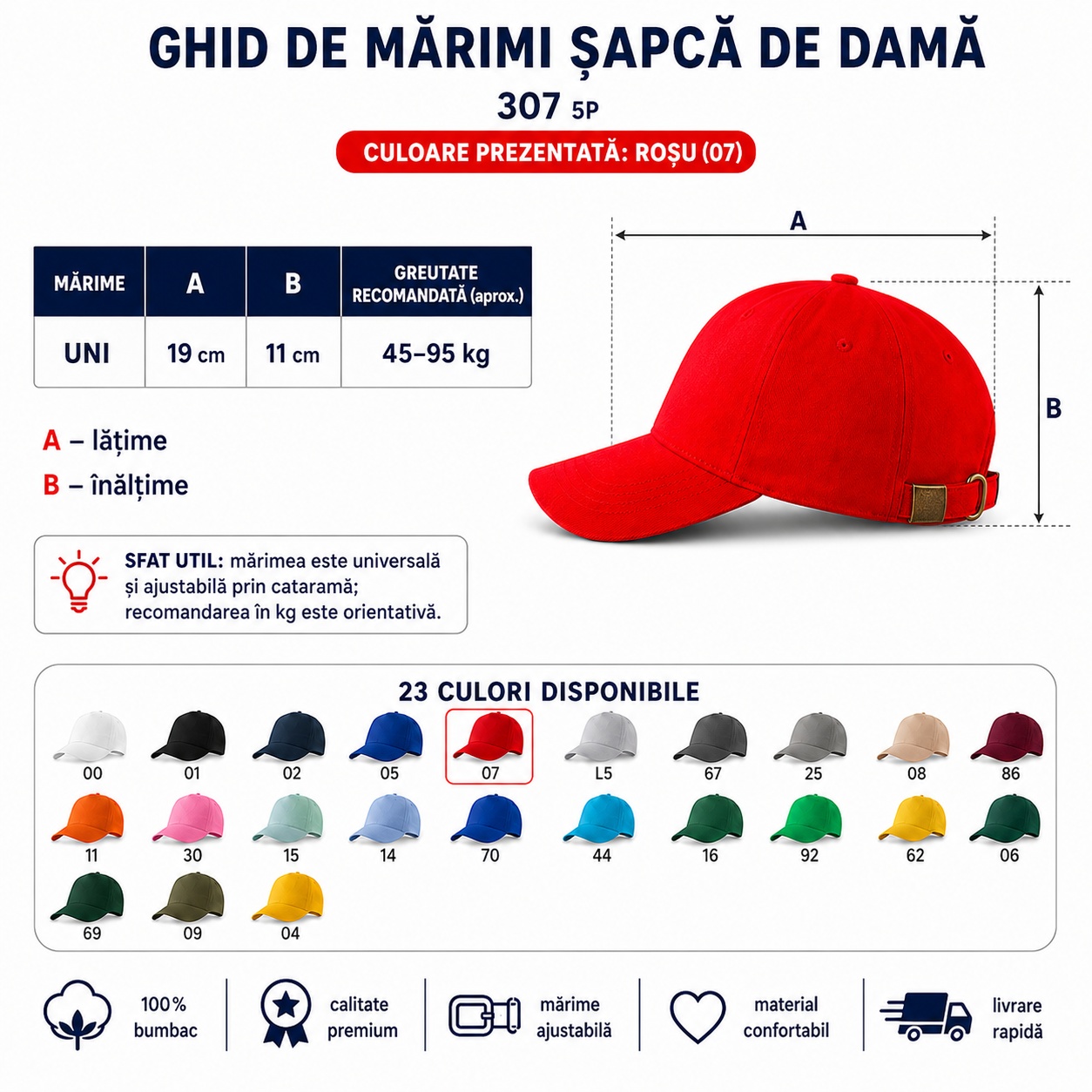 Șapcă damă sport 5P 307 pentru sport plimbări și ținute casual
