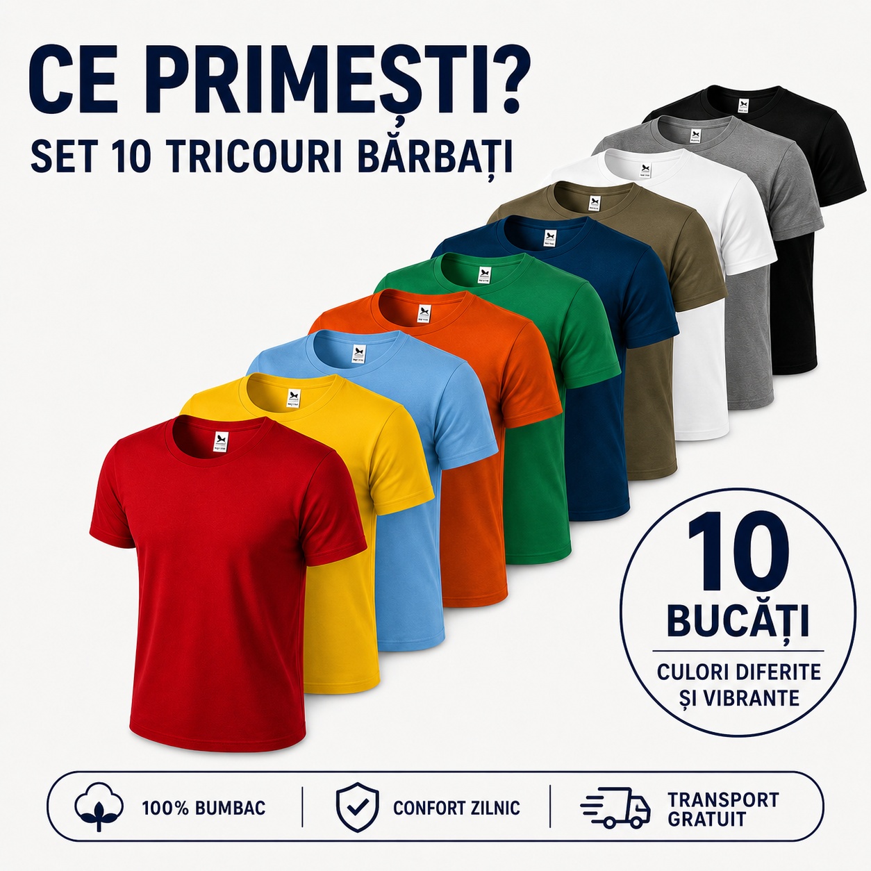 Ce primești în setul de 10 tricouri bărbați