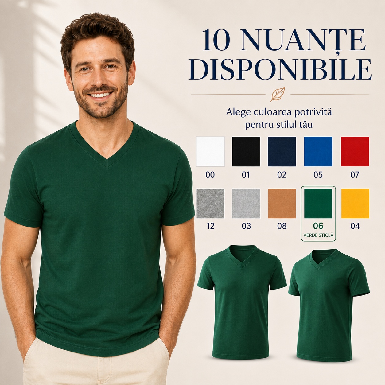 Tricou bărbat unisex în 10 culori Tricou bărbat unisex cu guler în V disponibil în 10 culori