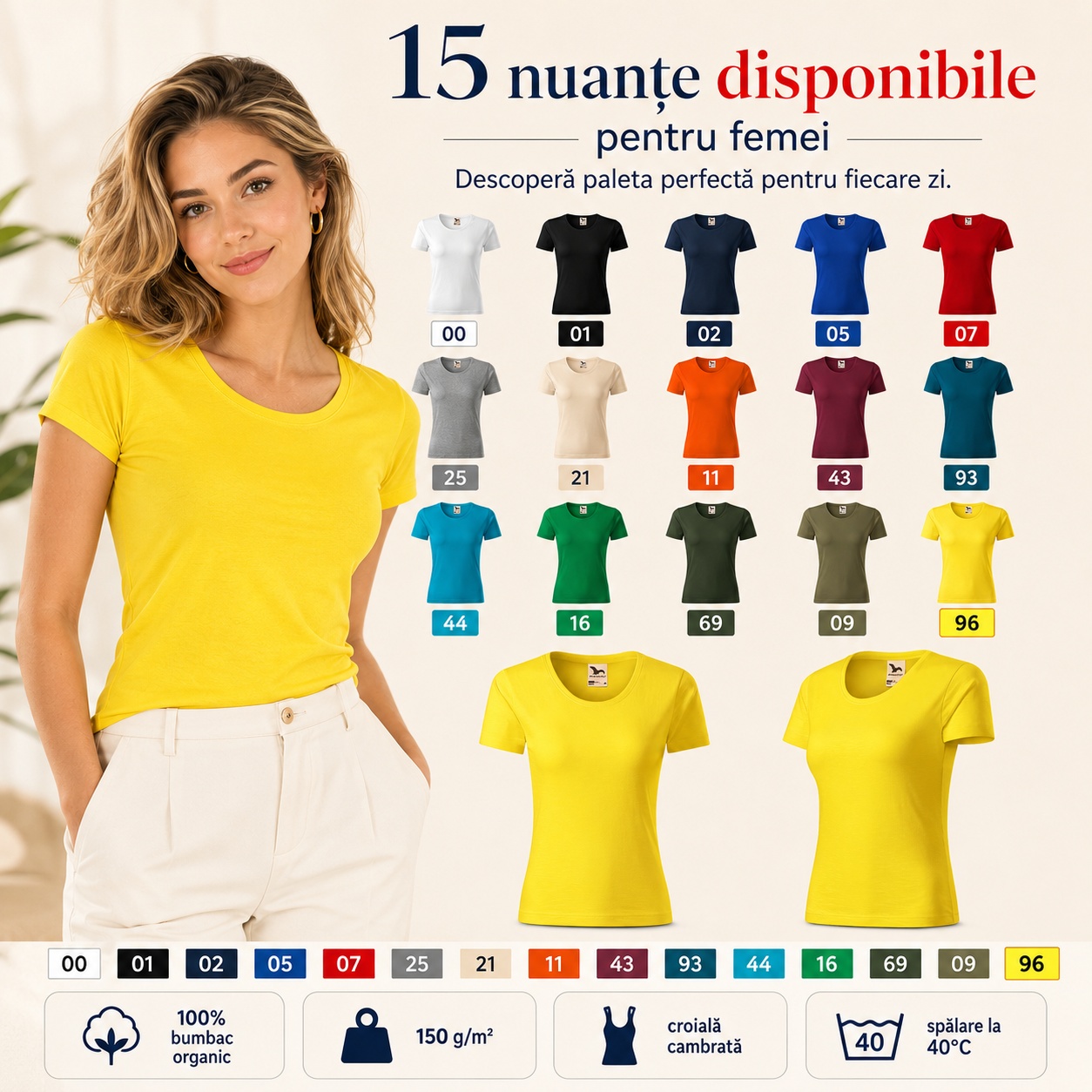 Tricou Damă Malfini Native GOTS 174 – 15 nuanțe disponibile Tricou damă Malfini Native GOTS 174 în 15 nuanțe, 100% bumbac organic, croială cambrată