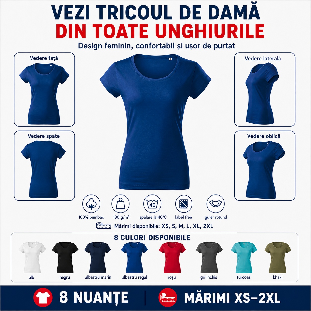 Tricou damă Malfini Viper Free F61 văzut din față, spate, lateral și oblic