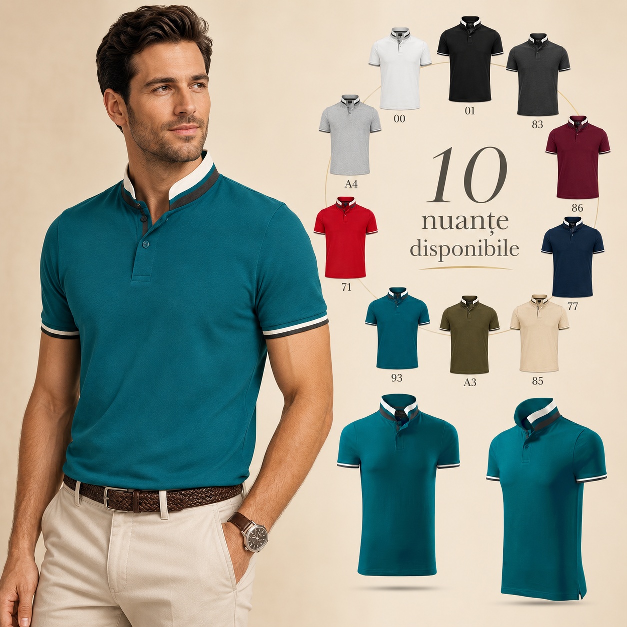 Tricou Polo Bărbați 256 Collar Up 100% bumbac 215 g/m² guler cu contrast 2 nasturi mărimi S-3XL 10 culori disponibile