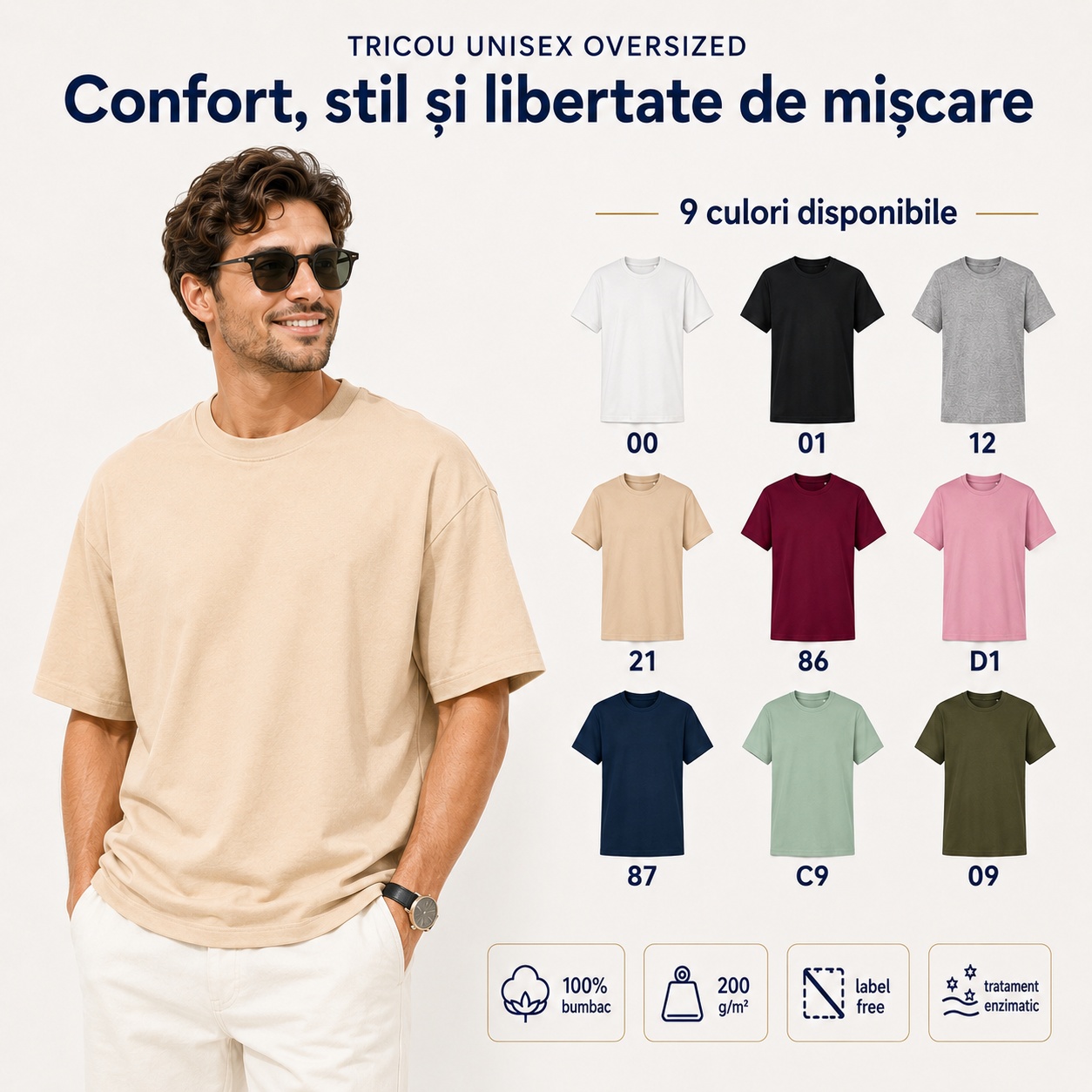 Tricou unisex oversized confort și libertate de mișcare Tricou unisex oversized confort stil libertate de mișcare 100% bumbac 200 g mp