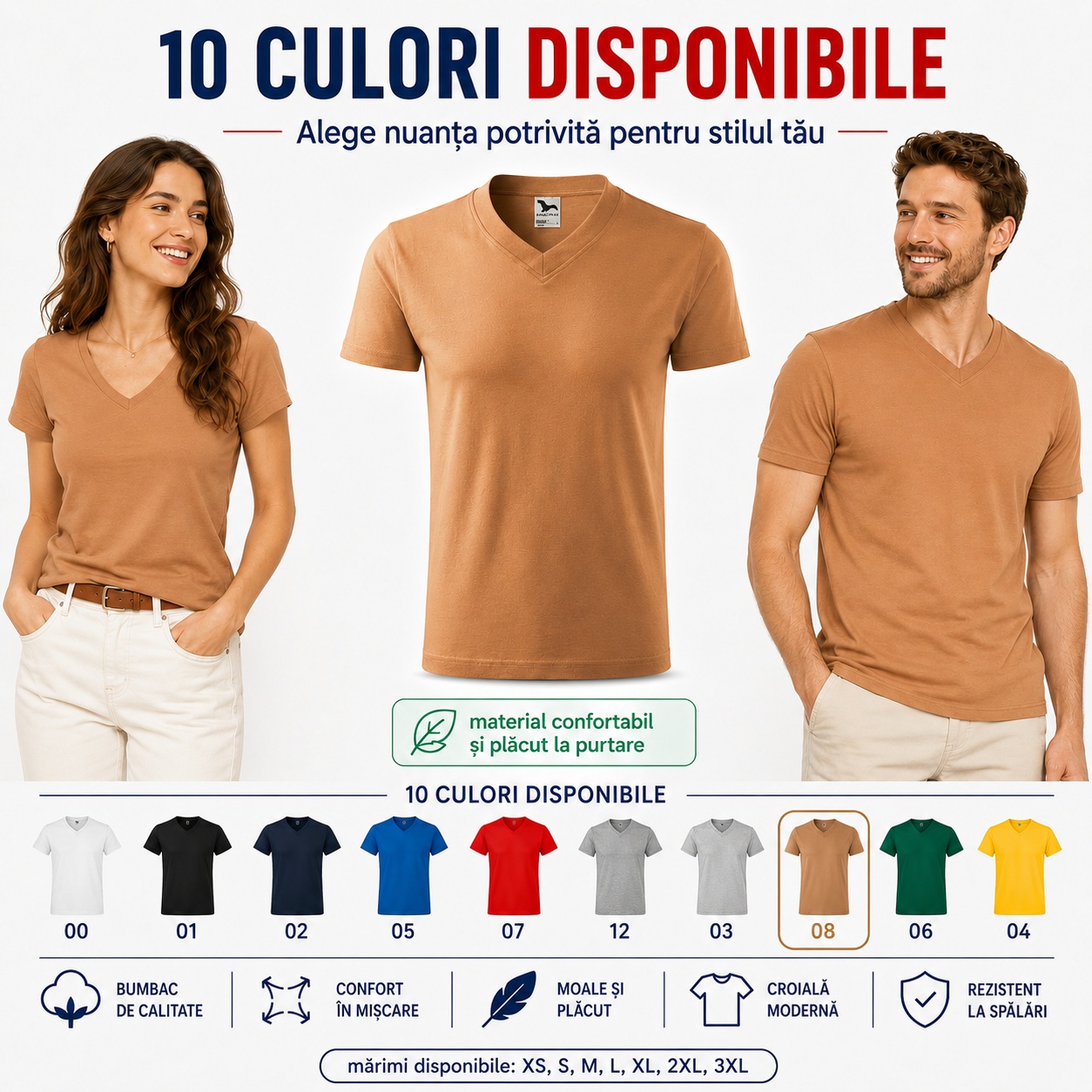 Tricou cu guler în V damă și bărbat în 10 culori Tricou unisex damă și bărbat Malfini 102 cu guler în V disponibil în 10 culori