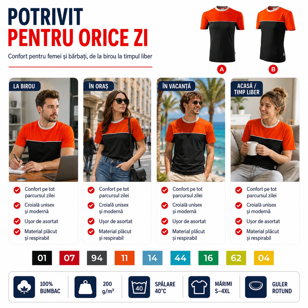 Tricou unisex potrivit pentru fiecare zi Tricou unisex Rimeck 109 Colormix purtat la birou, în oraș, în vacanță și acasă