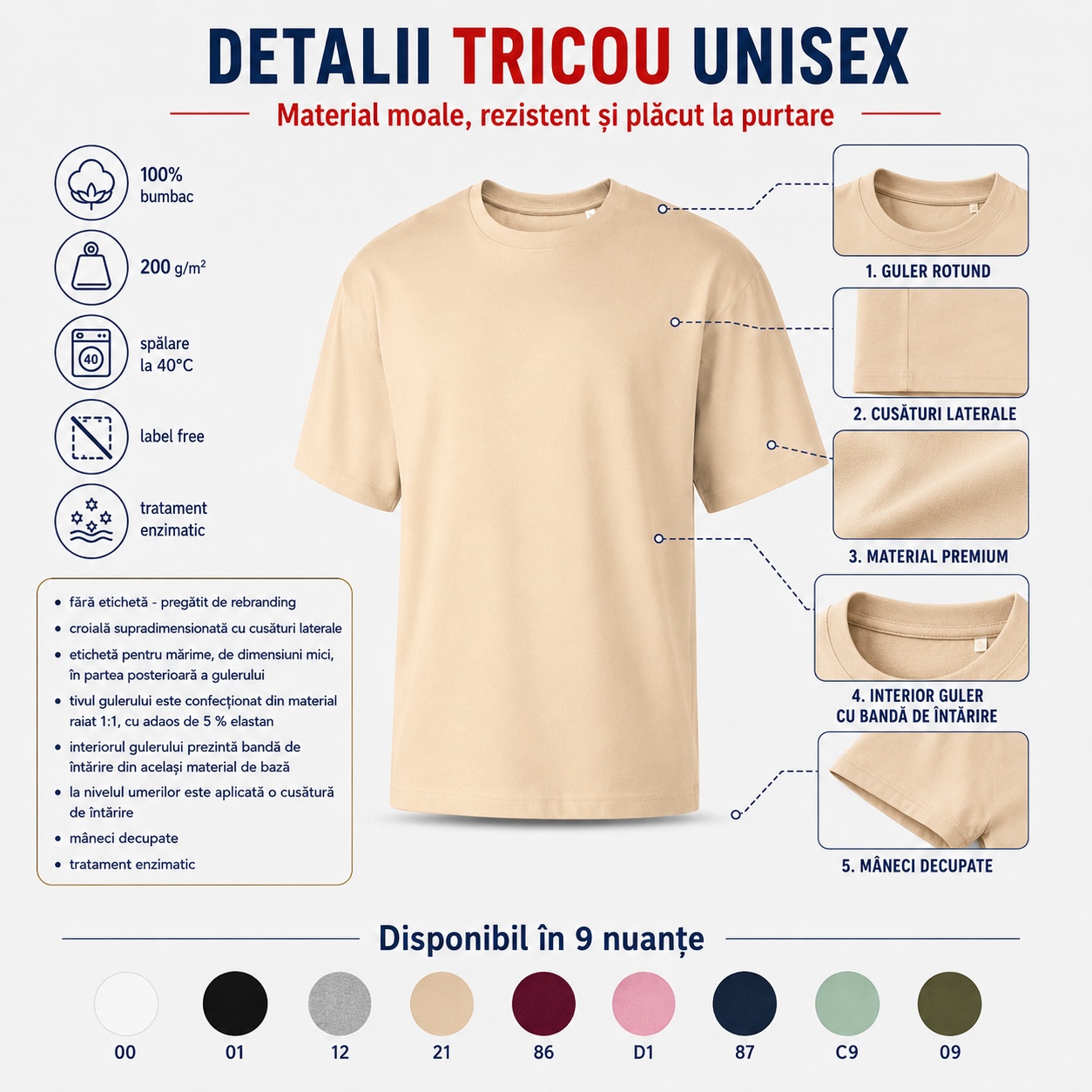 Detalii tricou unisex oversize Malfini Stage 812 Detalii tricou unisex oversize Malfini Stage 812 guler rotund cusături laterale material premium mâneci scurte tratament enzimatic