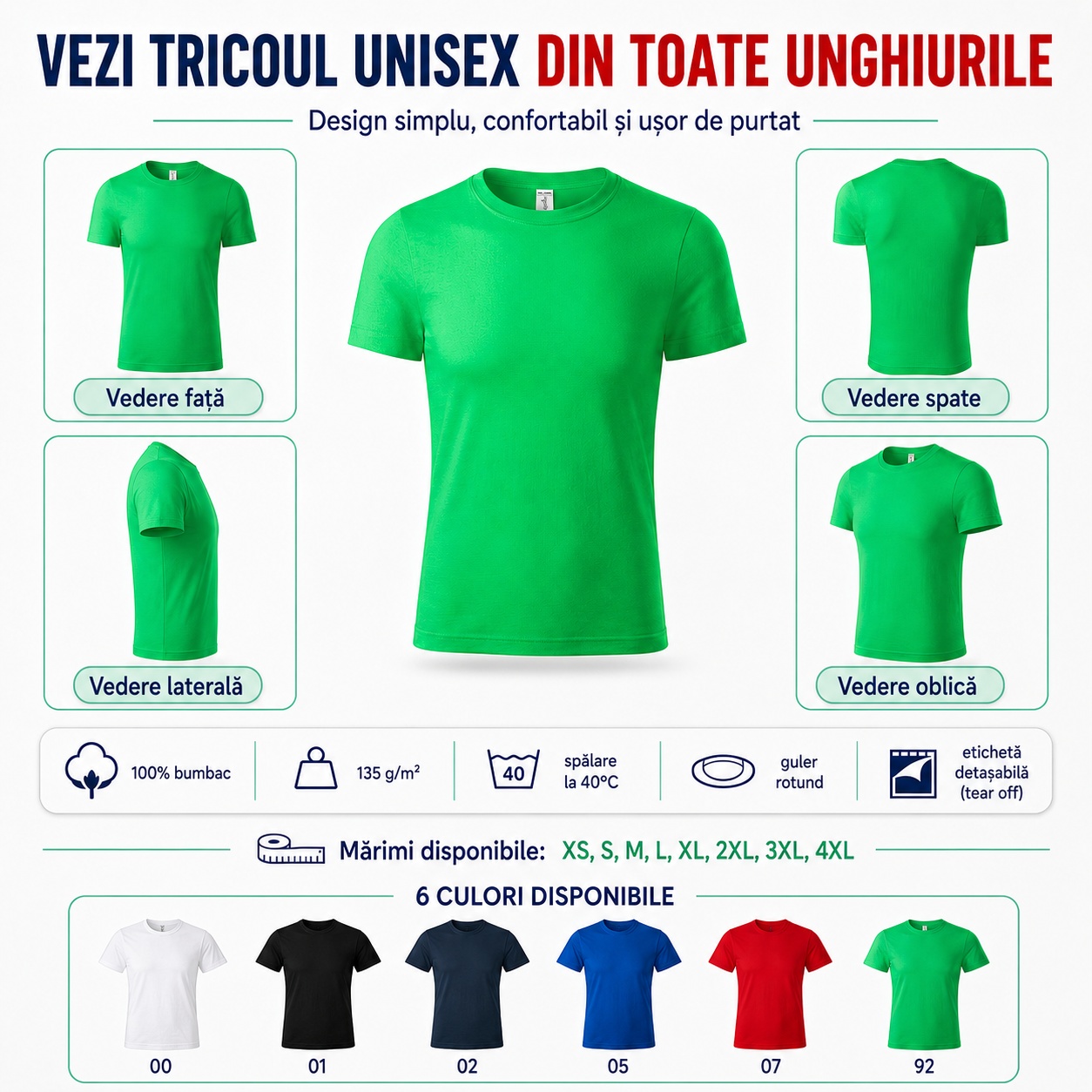 Tricoul unisex Parade văzut din toate unghiurile Tricou unisex Parade vedere față spate laterală și oblică