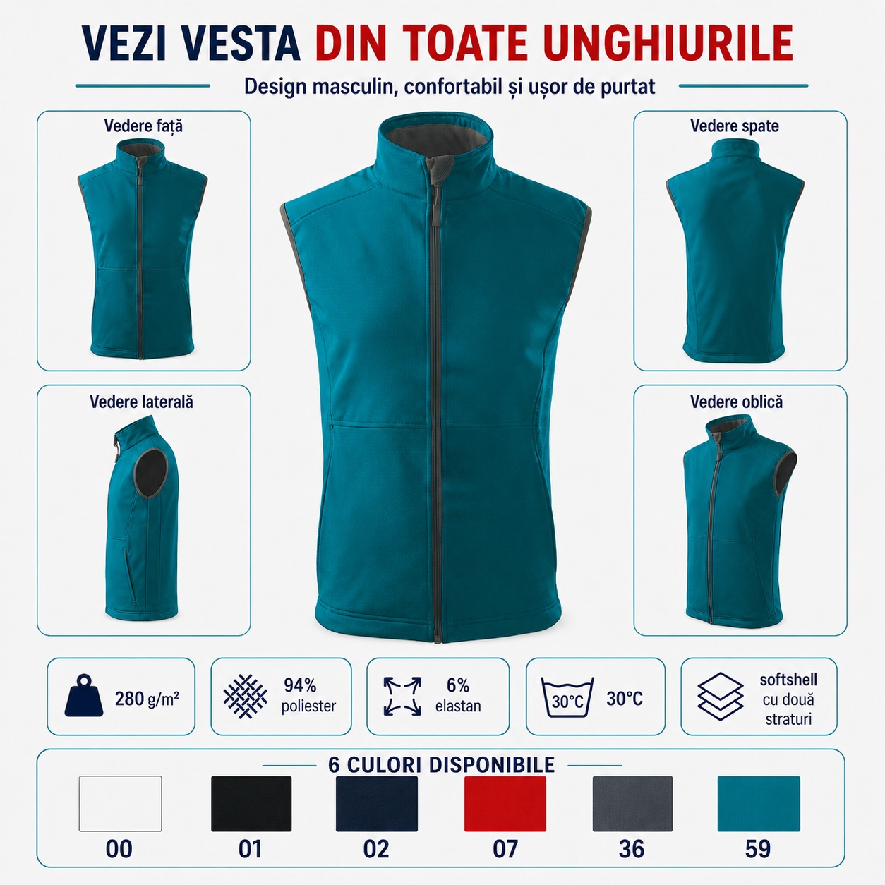 Vestă Vision 517 vedere față spate laterală și oblică